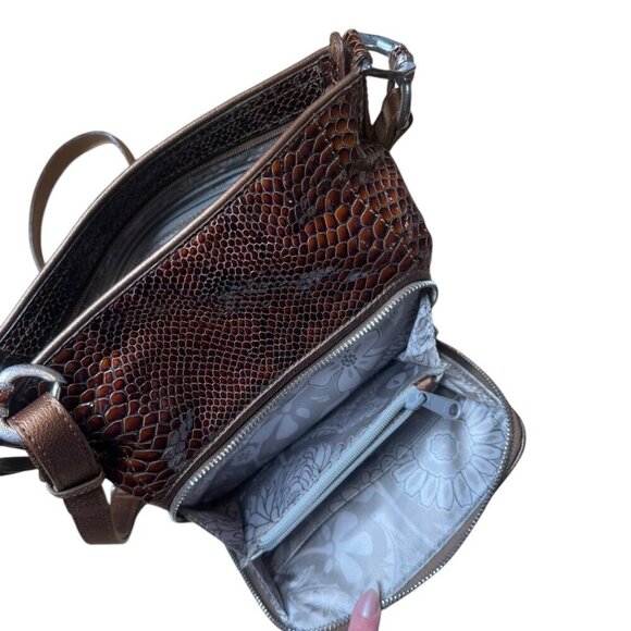 Brighton Brown Faux Snakeskin Crossbody Bag - Picture 2 of 10